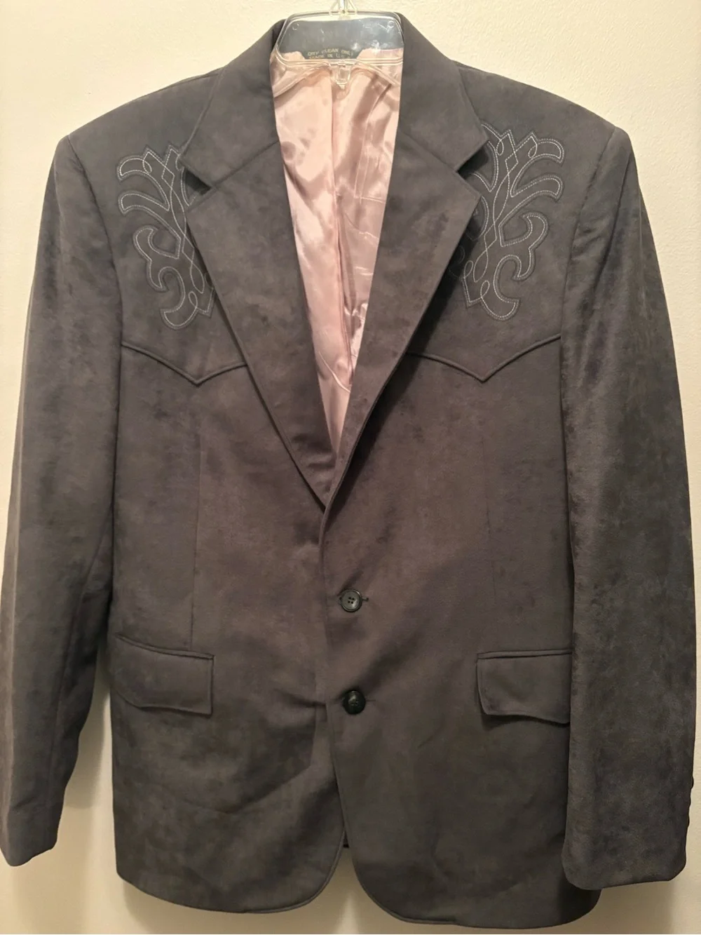 Pagano West USA Cowboy Western Blazer Jacket Rockabilly Faux Suede Gray Size 42